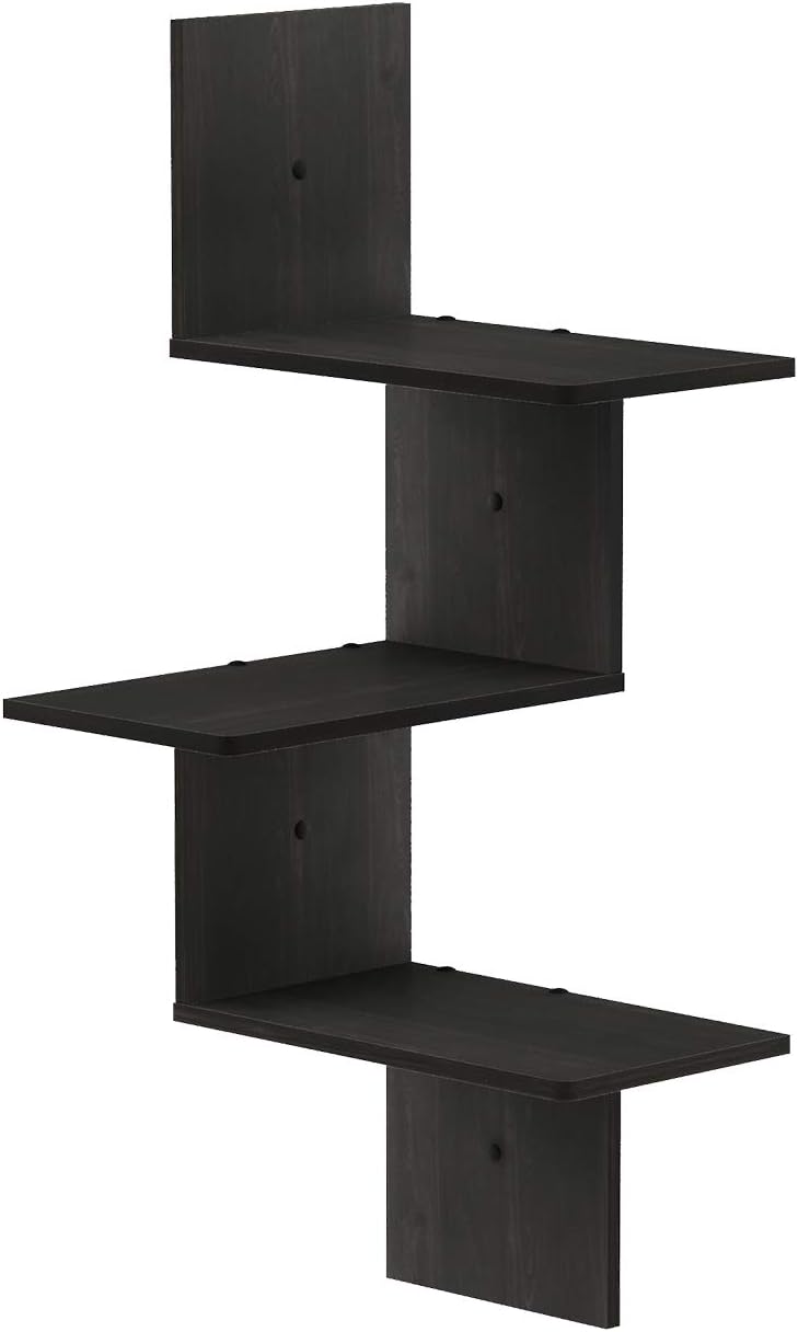 Furinno Rossi Wall Mounted Shelves, 3-Tier Rectangle, Espresso/Black