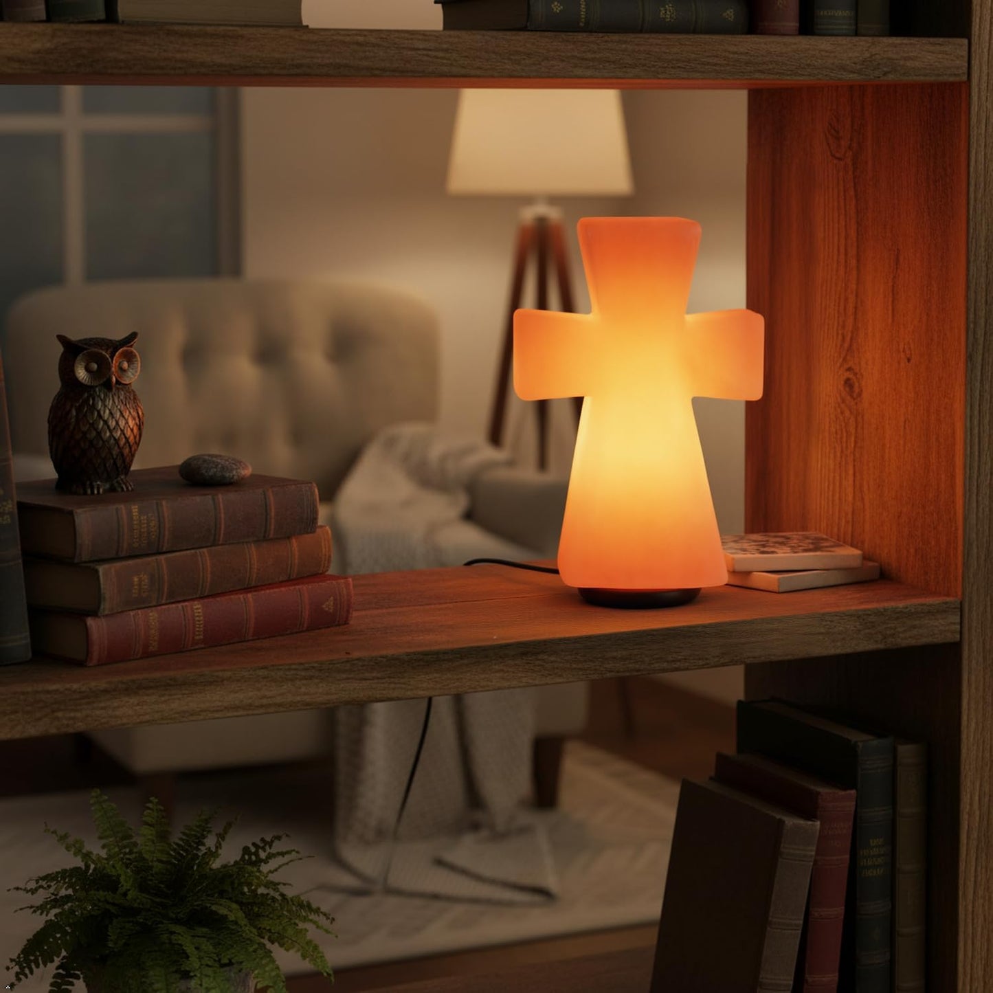 Himalayan Salt Cross Lamp – 8" Tall, 5" Wide, 7 lbs – Handcrafted Pink Salt Lamp Night Light with Wooden Base – Decorative Gift for Prayer Room, Bedroom, or Living Space
