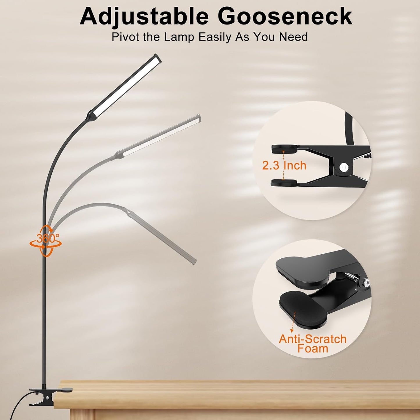 Desk Lamp with Remote, 3 Color & 5 Brightness & 77LED Dimmable Reading Lamp, 27.6'' Flexible Gooseneck Clamp Lamp, Eye-Caring Clip on Light with Adapter for Reading Study Workbench Drafting