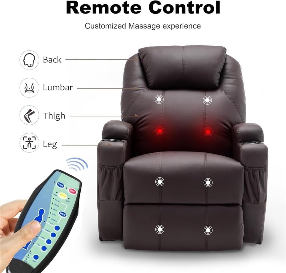 Swivel Rocking Recliner Chair with Massage and Heat, 360 Degree Power Recliner with Remote Control and Cup Holder for Living Room Home Theater Adults