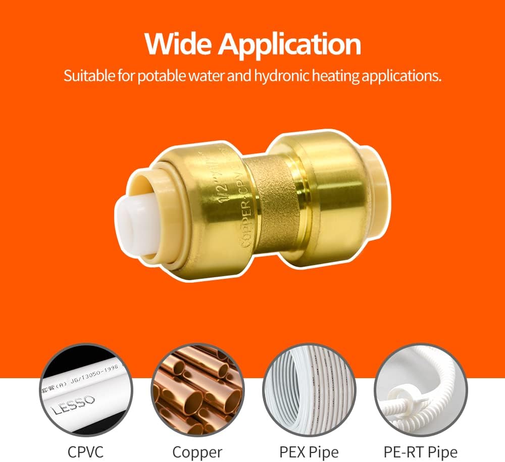 2 Pack Push-to-Connect Plumbing Fittings, 1/2" Pushfit Straight Fittings with Disconnect Clip for Copper, PEX, CPVC Pipe