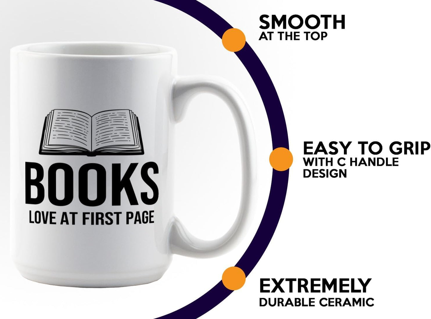 Book Lover Coffee Mug 15oz White -Books Love at - Bookworm Literature Library Book Lover Reader Booked Editor Intellectual Studious