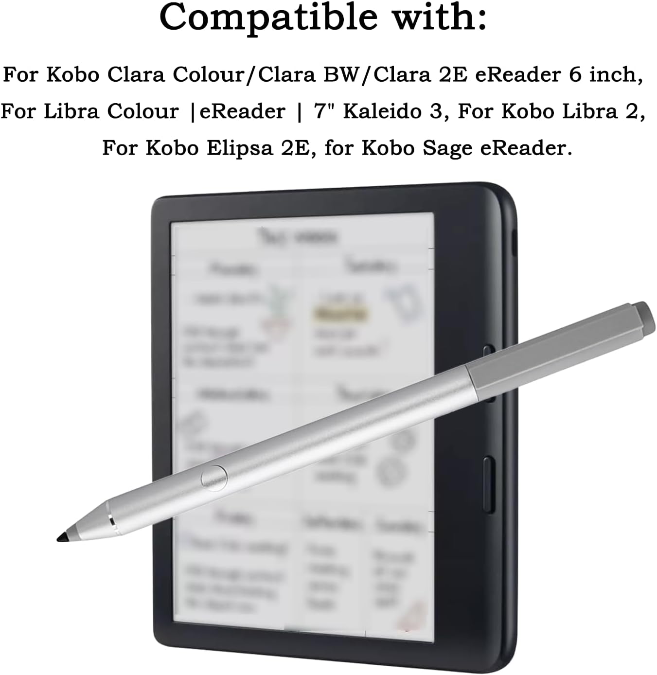 Stylus 2 for Kobo Libra Colour Stylus, Libra Colour Pen for Kobo Clara Colour/Clara BW/Clara 2E eReader 6 inch/Kobo Sage eReader | 7" Kaleido™ 3 (Silver)