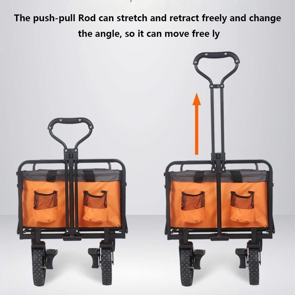 Folding Utility Wagon Trolley with Brakes, Adjustable Handle, Silent Bearing Wheels, 80kg Load Capacity, Purple(Type 4)