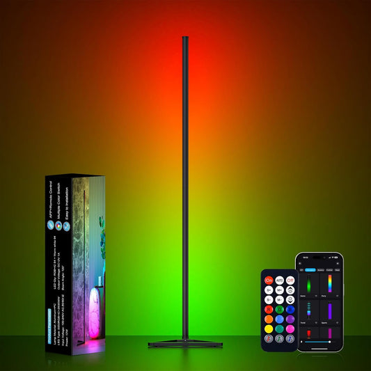 Corner Floor Lamp, 1 Pack LED Corner Lamp with APP and Remote Control, 16 Million DIY Colors & Warm White, Music Sync, Timing Function, Color Changing Ambient Lights for Living Room, Bedroom, Gaming