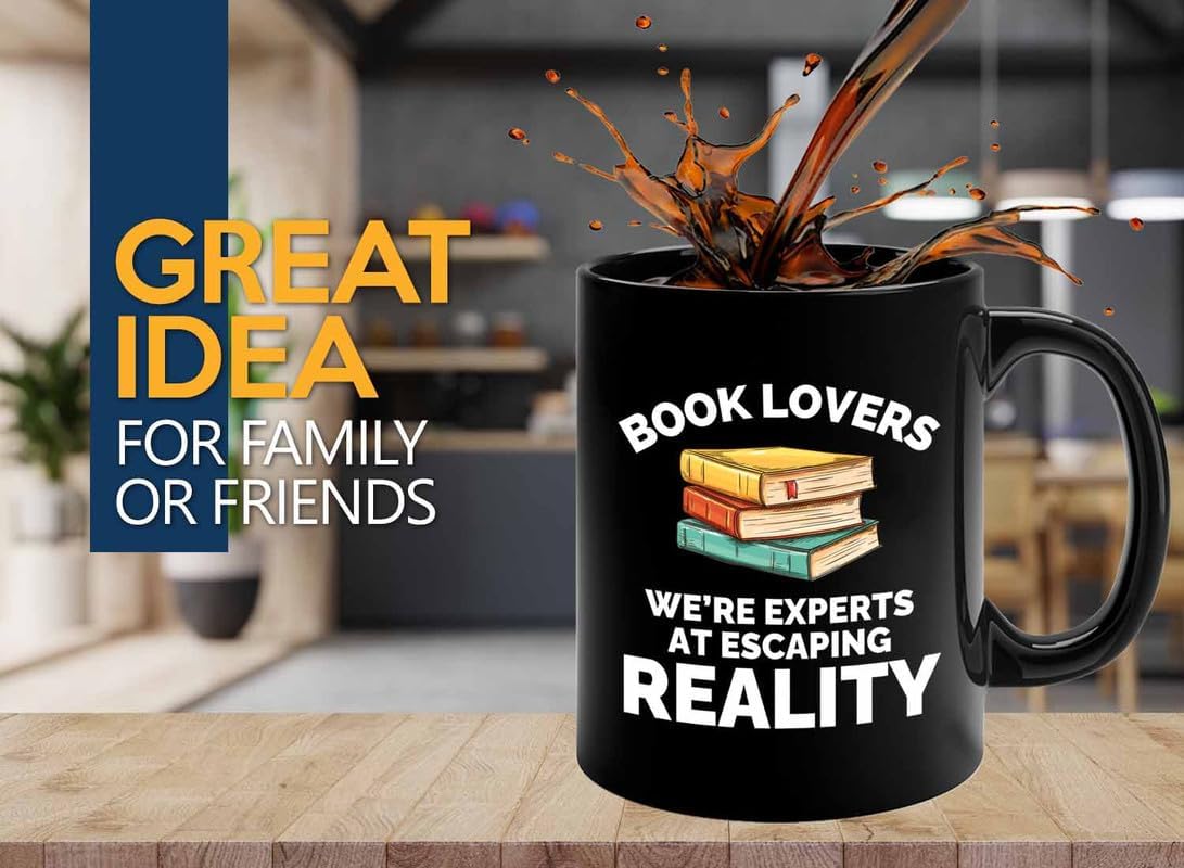 Book Lover Coffee Mug 11oz Black - Escaping reality - Gift For Poets Bookish People Bibliophile Librarian Book Club Reader