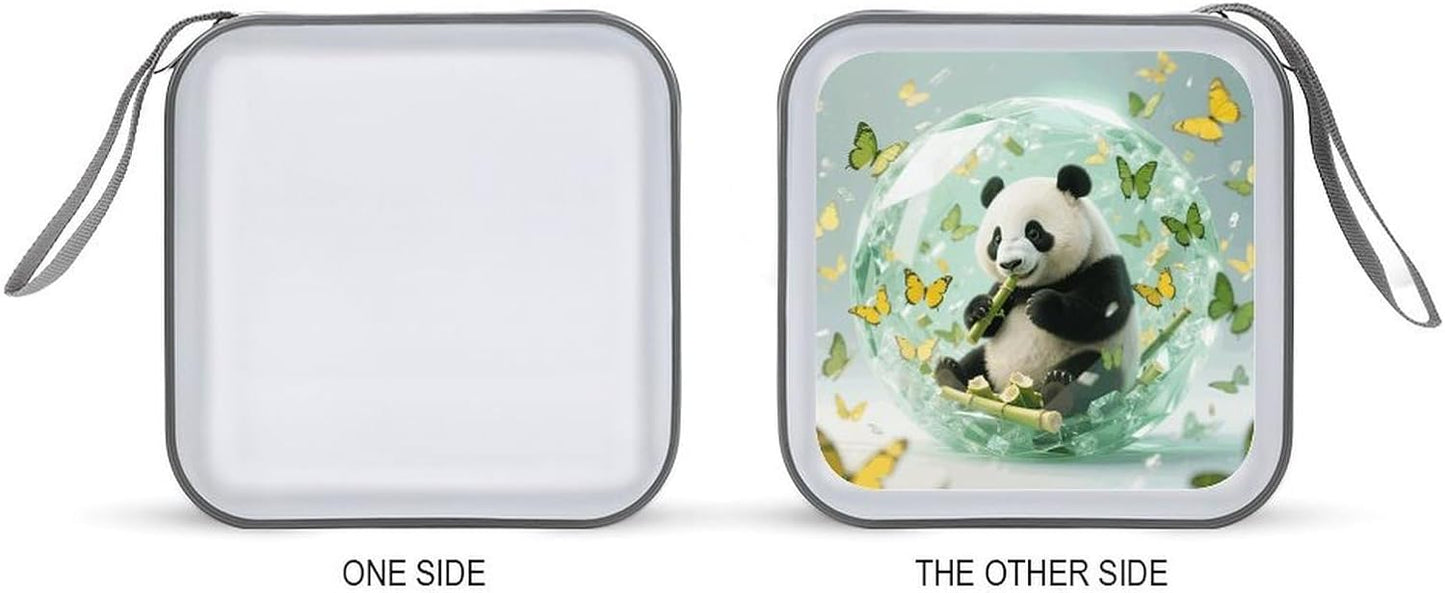 Green Crystal Storm Panda CD Case Portable Zipper CD Case 40 Capacity Hard Plastic DVD Cases Holder Large Storage Disc Wallet Bag for Car Home Travel DVD Collection Bag