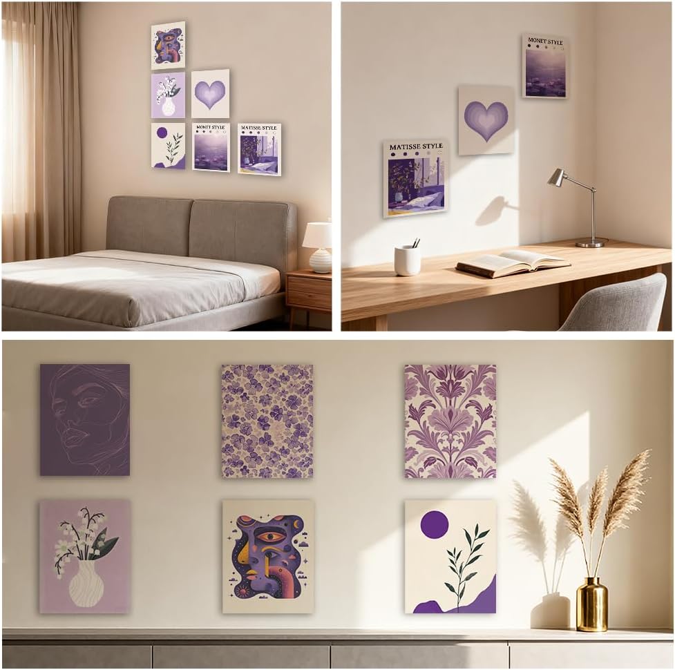 CRAFTYMELODY Matisse Theme Wall Art Prints Set of 9 Purple Theme Poster Wall Decor Monet Purple Flower Home Artworks for Gallery Living Dining Room Bedroom Bathroom Home Decoration 8x10 Inch Unframed