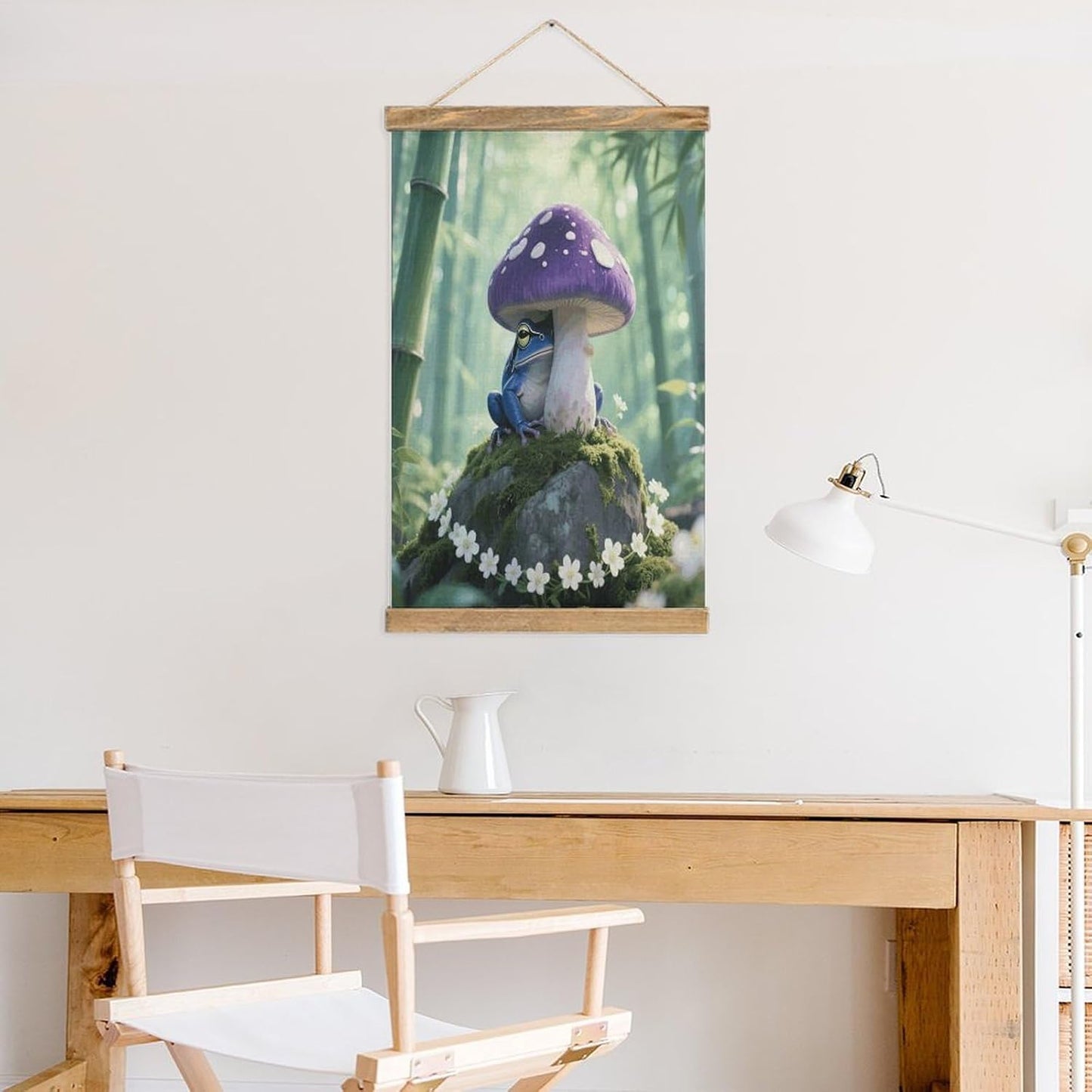 VstaDank Frog Mushroom Aesthetic Linen Hanging Painting Vintage Canvas Wall Art Poster Reading Nook Corner Decor Retro Wall Decor Prints for Library Reading Room Home 13.2 X 20.47 Inch