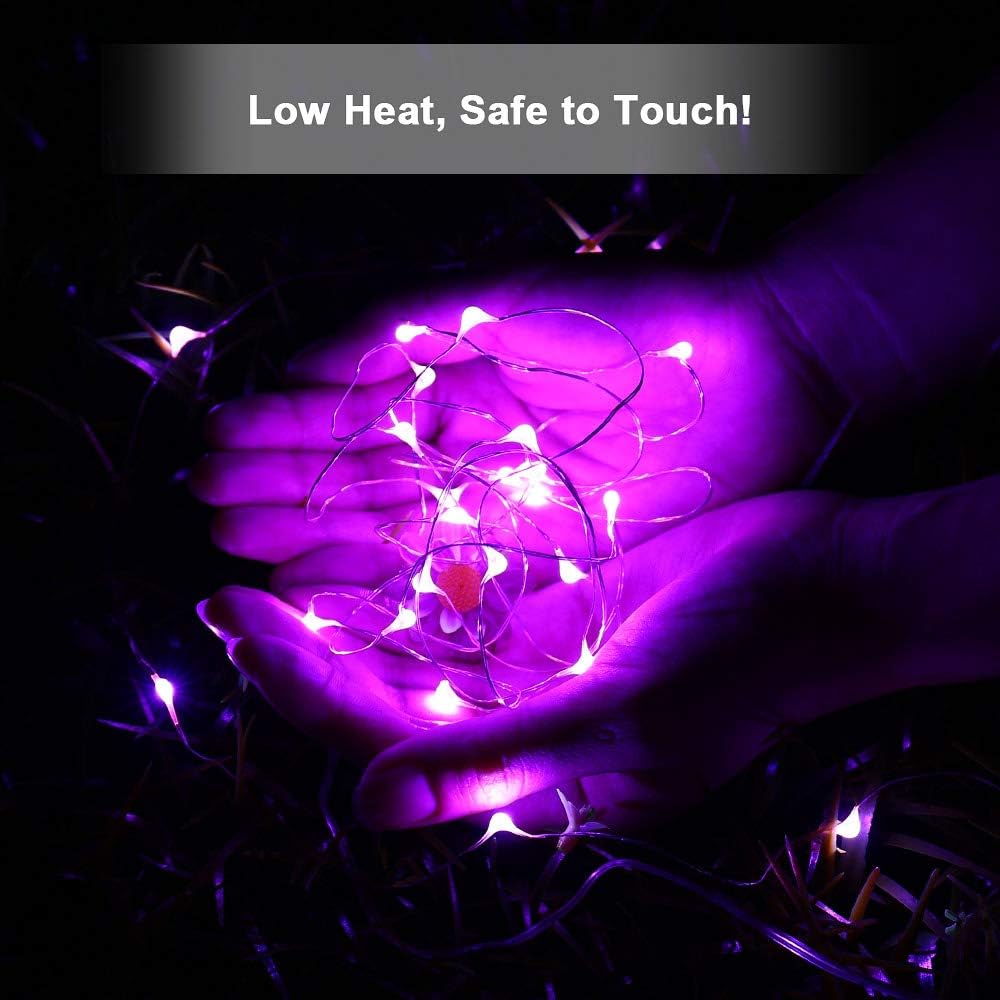 Brizled Purple Halloween Lights, 19.47ft 60 LED Purple Fairy Lights, Battery Powered Twinkle/Steady On Halloween String Lights Indoor Silver Wire Mini Starry Lights for Party, Xmas, Room Decor, 2 Pack
