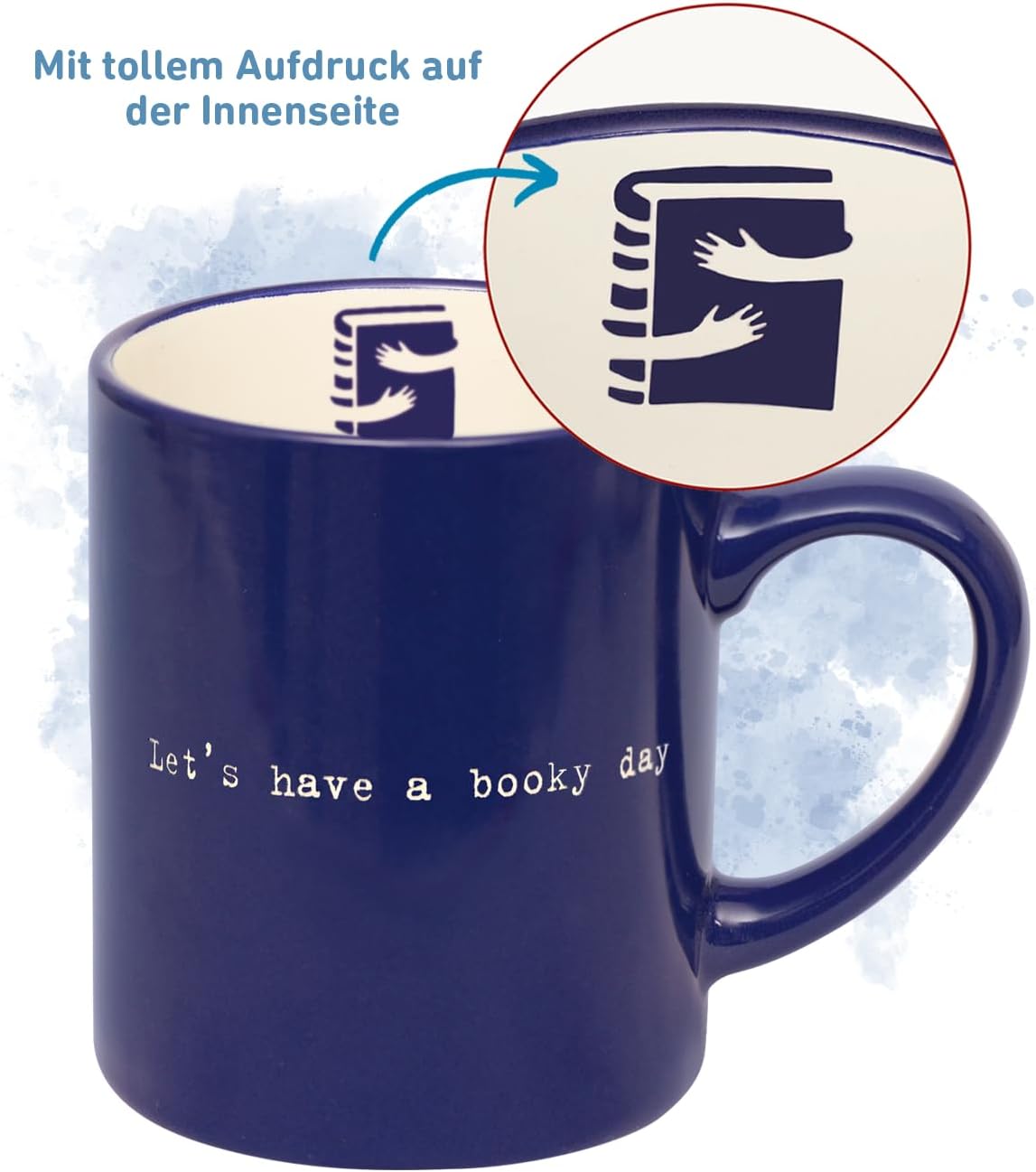 moses. libri_x Let's Have a Booky Day Ceramic Mug with High-Quality Engraving and Book Motif, Dishwasher and Microwave Safe, Coffee Mug in Electric Blue, Capacity 350 ml