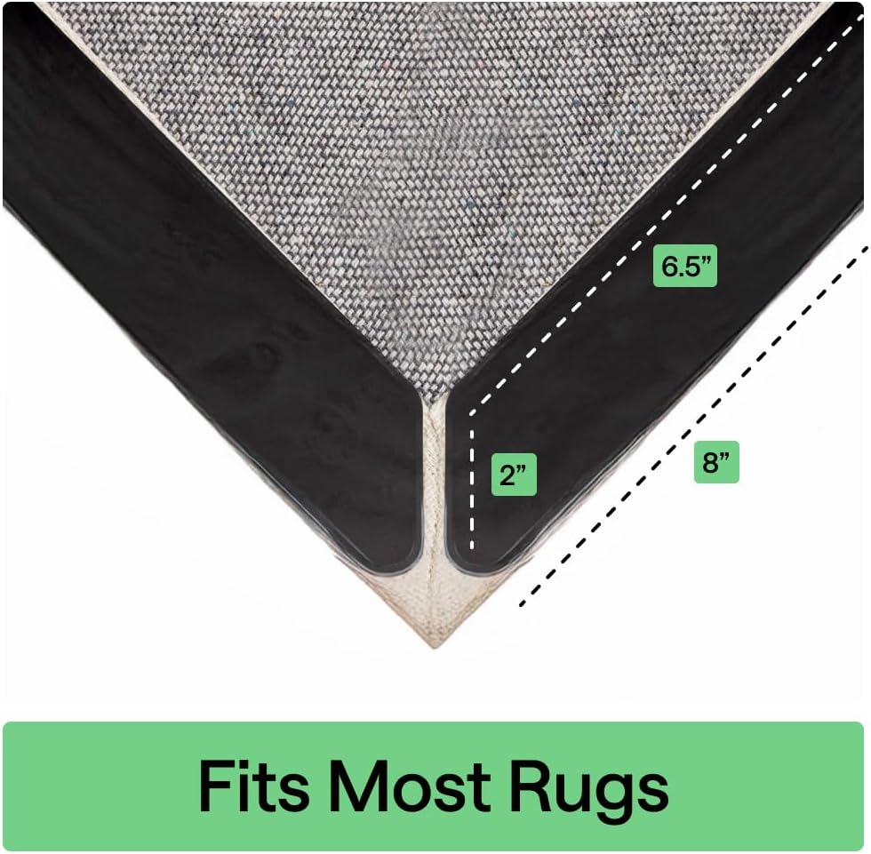 GORILLA GRIP Rug Gripper Pads Keep Area Rugs Corners from Curling, Reusable Double-Sided Stickers Holds Down Carpet in Place, Grips on Tile and Hardwood Floors Helps Prevent Sliding, Home Décor, 8 Pcs