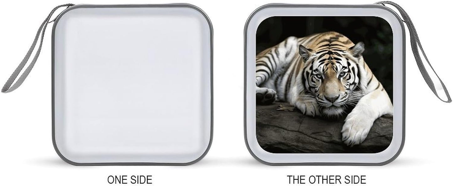 Tiger Lie On Rock CD Case 40 Capacity Case Zipper CD Collection Bag with Handles Cover DVD Storage Hard Plastic DVD Disc Cases Storage Binder for Car Home Office Travel