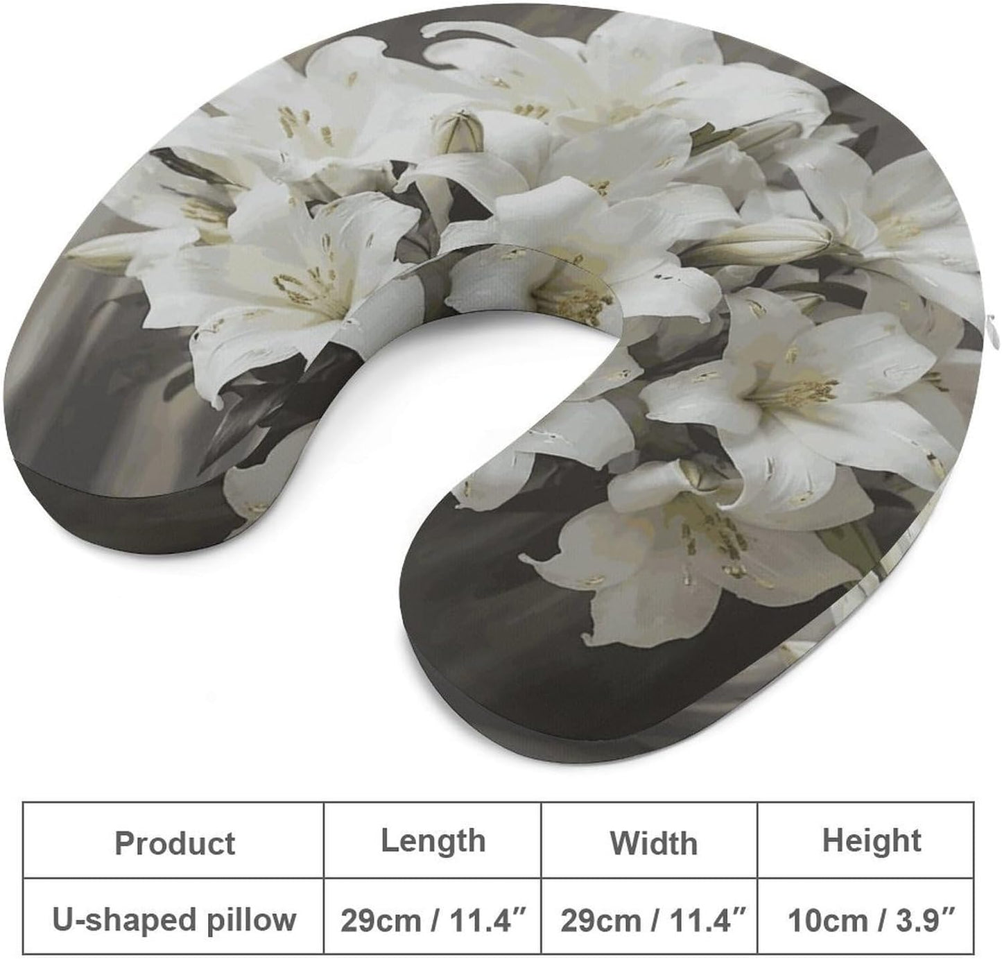 White Lily Bouquet Neck Pillow Memory Foam U Shaped Pillows Portable Pillows for Shoulder Travel Head Support Pillow with Concealed Zipper for Airplane Car Home Office