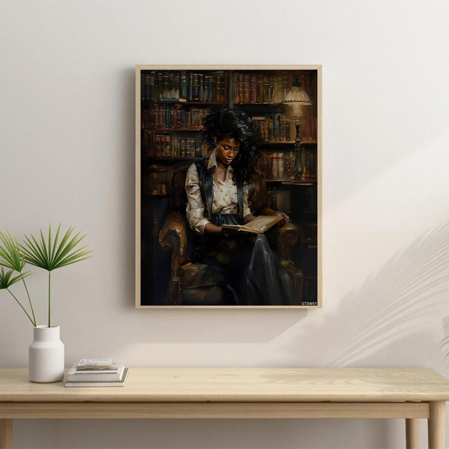 IZTAWEY Vintage Black Reading A Book Poster African American Print Black Woman Art Library Wall Decor Retro Female Portrait Oil Painting Bedroom Gallery Decor Aesthetic Poster Unframed 12x16inch