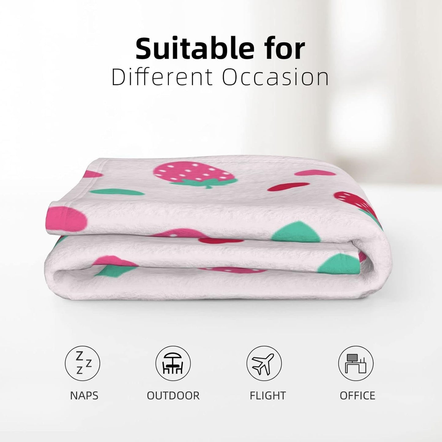 Strawberry Pink Girly Throw Blanket Super Soft Warm Bed Blankets for Couch Bedroom Sofa Office Car, All Season Cozy Flannel Plush Blanket for Girls Boys Adults, 60 X 40 Inch