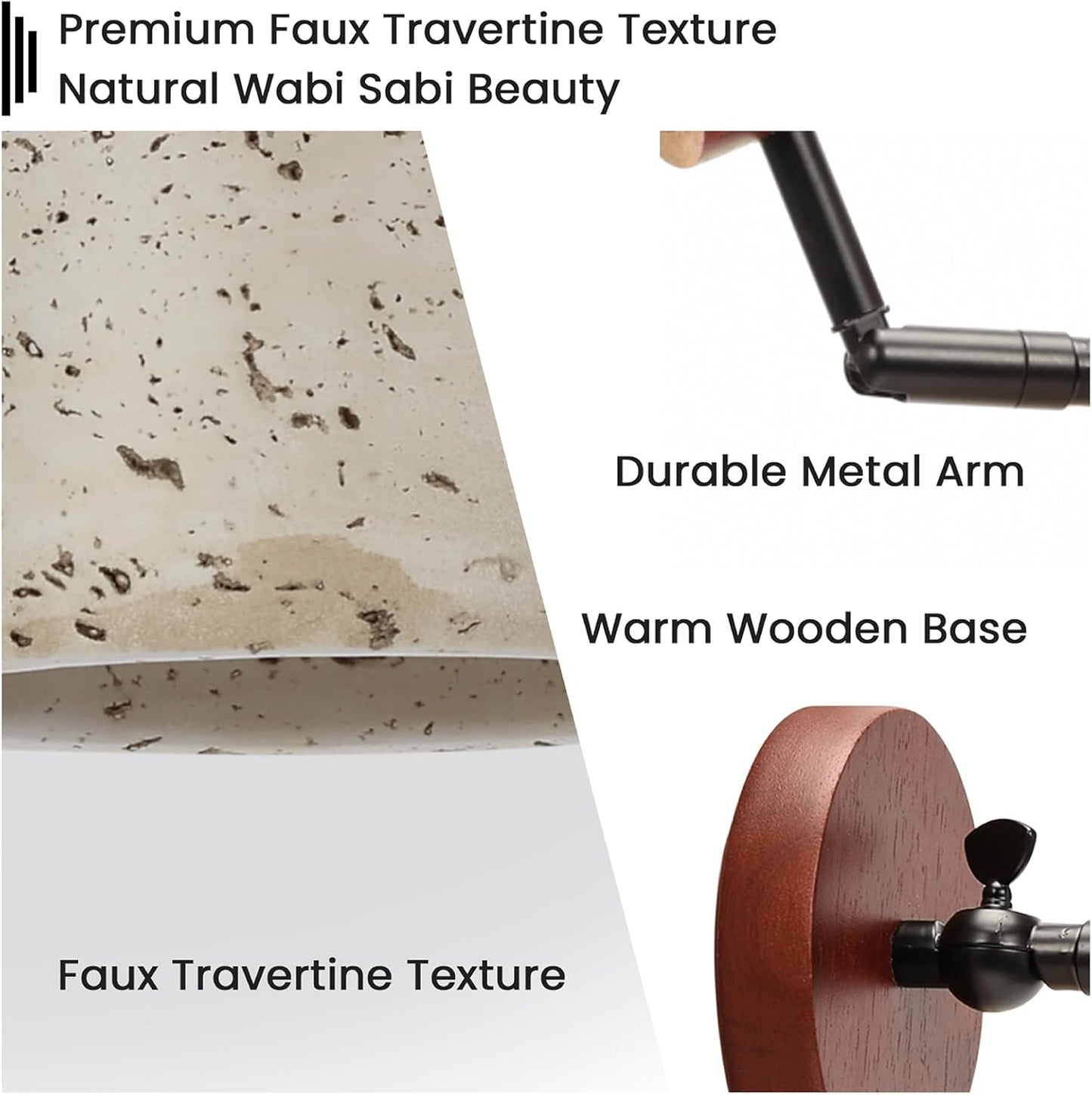 Faux Travertine Wall Sconce, 4.7" Hardwired Wall Mounted Light, 180° Rotatable Mid Century Modern Marble Lamp for Bedroom, Bedside, Reading (E26 Bulb Not Included)