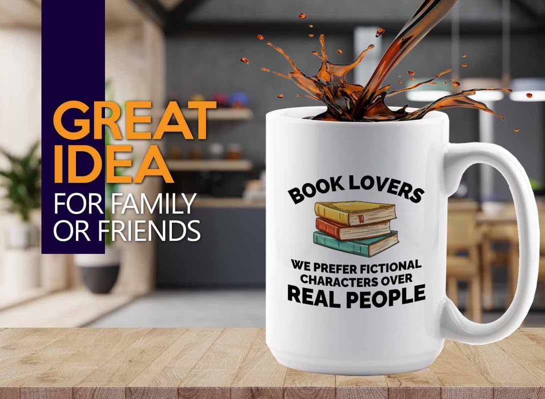 Book Lover Coffee Mug 15oz White - We prefer fictional - Gift For Poets Bookish People Bibliophile Librarian Book Club Reader