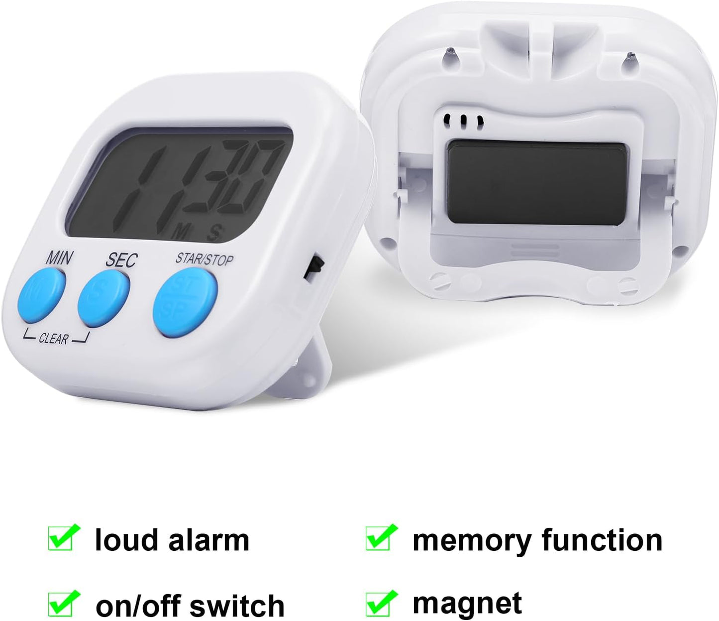 Weewooday 12 Pcs Digital Kitchen Magnetic Timer Bulk Classroom Count up Countdown Timer Large Digits Egg Loud Alarm Cute Desk Stopwatch for Teacher Kids Cooking Office(White,Stylish Style)