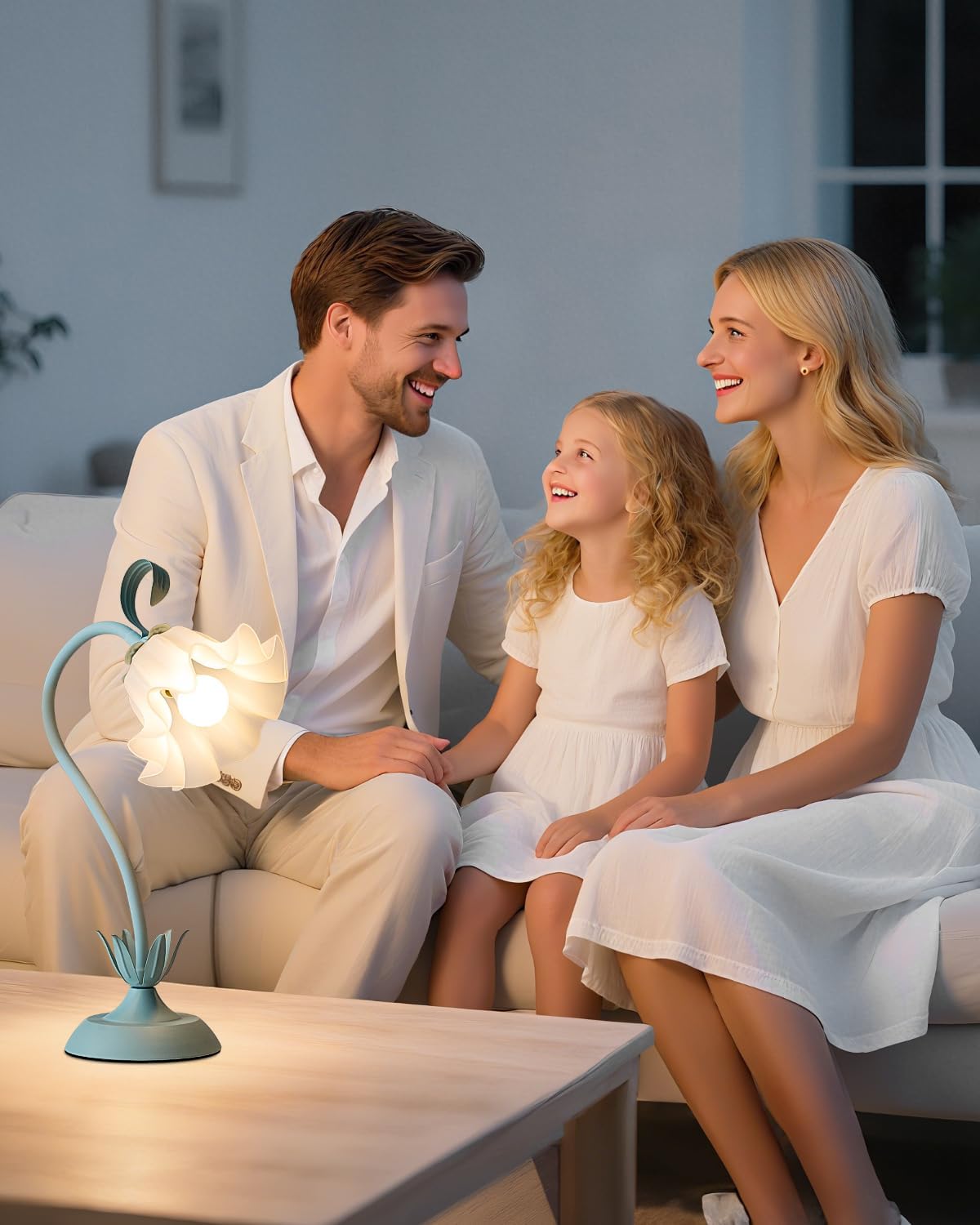 Flower Table Lamp, LED Reading Light Vintage Bedside Table Lamp with 3 Color Modes for Nightstand, Kawaii Decoration for Home Bedroom Living Room (Blue)