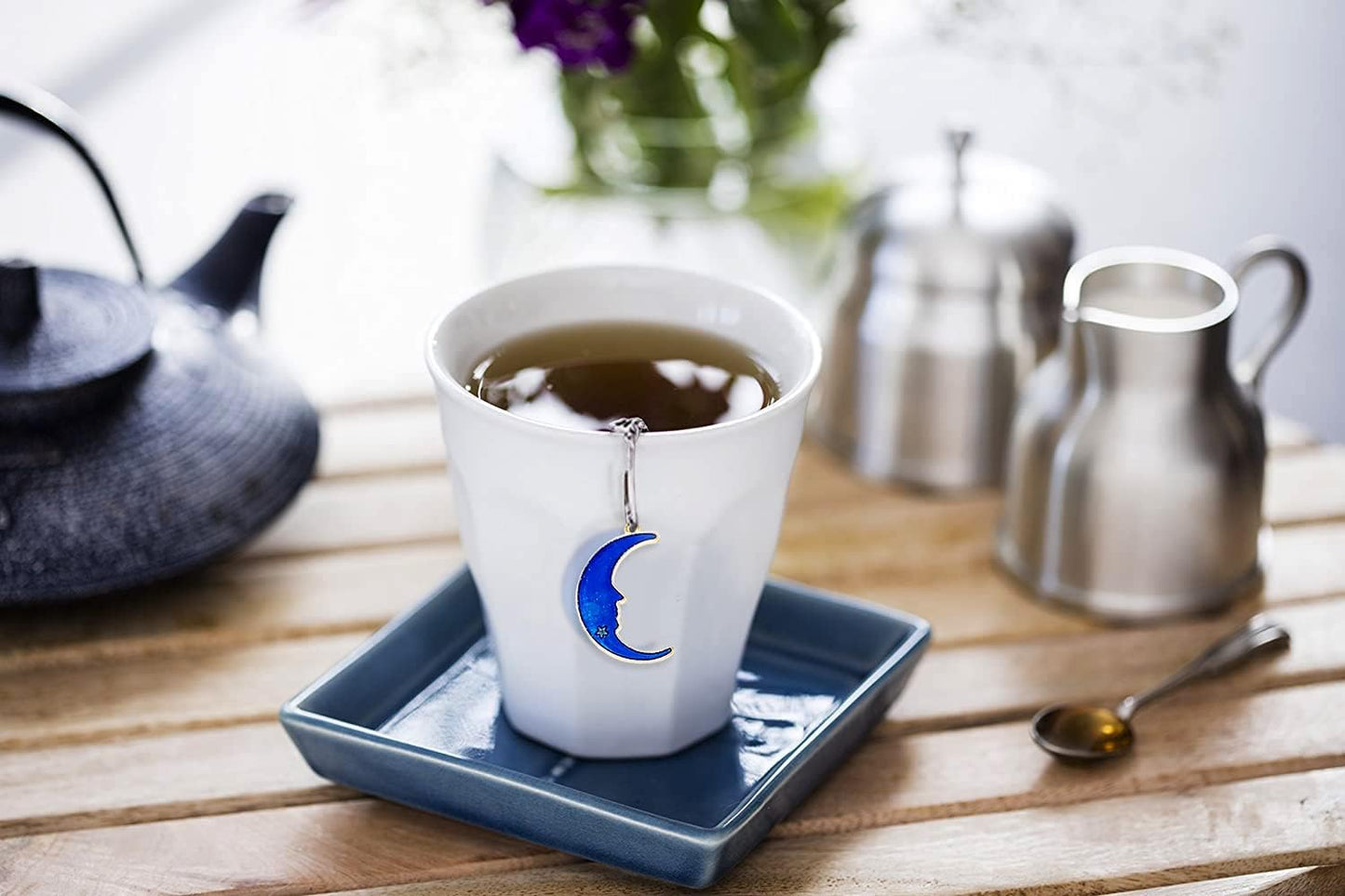 2pcs Tea Infuser, Tea Strainers for Loose Tea, Gold Plated Enamel Moon Star Celestial Charm Pendant Tea Ball Set Loose Tea Steeper Gifts for Women