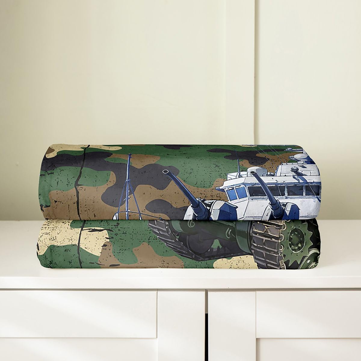 Feelyou Army Camouflage Fleece Throw Blanket,All Season Military Aircraft Print Bed Blanket Ship Tank Camouflage Flannel Fuzzy Blanket for Bed Sofa Couch,Bedroom Decor Plush Blanket Throw 50"x60"
