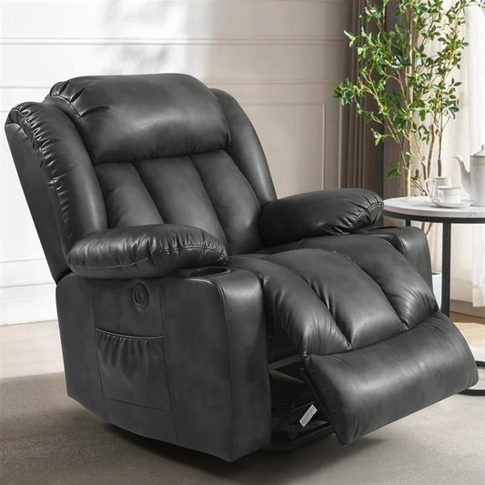 Gray Power Lift Recliner Chair for Elderly, Breathable Leather Electric Stand Up Recliner with Vibration Massage & Lumbar Heat, USB Charging Ports, 2 Cup Holders