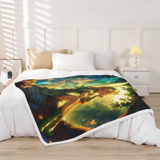 Butterfly Elf Kids Throw Blanket,Castle Jungle Botanical Trees Nature Fuzzy Blanket,Princess Dreamy Fairy Tale Fleece Throws for Bed Couch Sofa,Green Soft and Breathable,Throw Size (50 x 60 Inches)