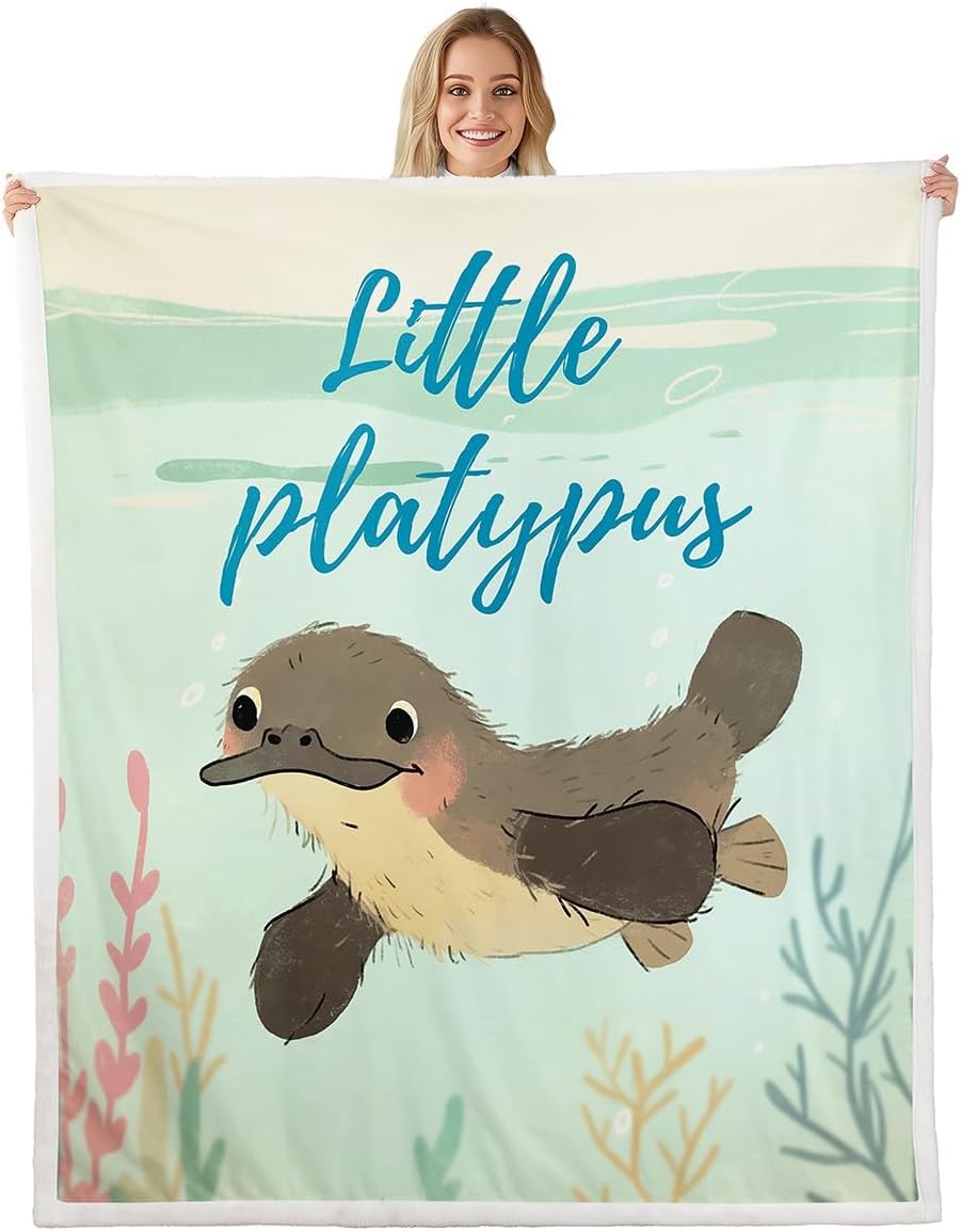Erosebridal Cartoon Platypus Throw Blanket Cute Animal Fuzzy Blankets 40"X50" for Girls Kids, Underwater Animal Marine Life Fleece Blanket Brown Platypus Kawaii Sherpa Flannel