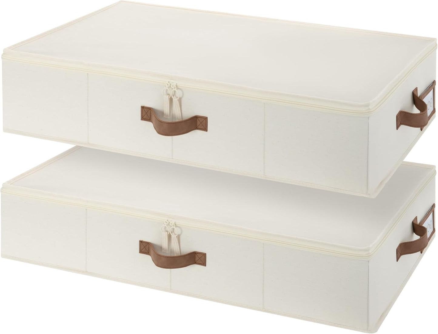 StorageWorks Underbed Storage Containers with Lids, 2-Pack 6" Low Profile Under Bed Organizers for Clothes, Bedding and Sweaters, 53L Large Fabric Storage Bins, Foldable Space Saving, Beige