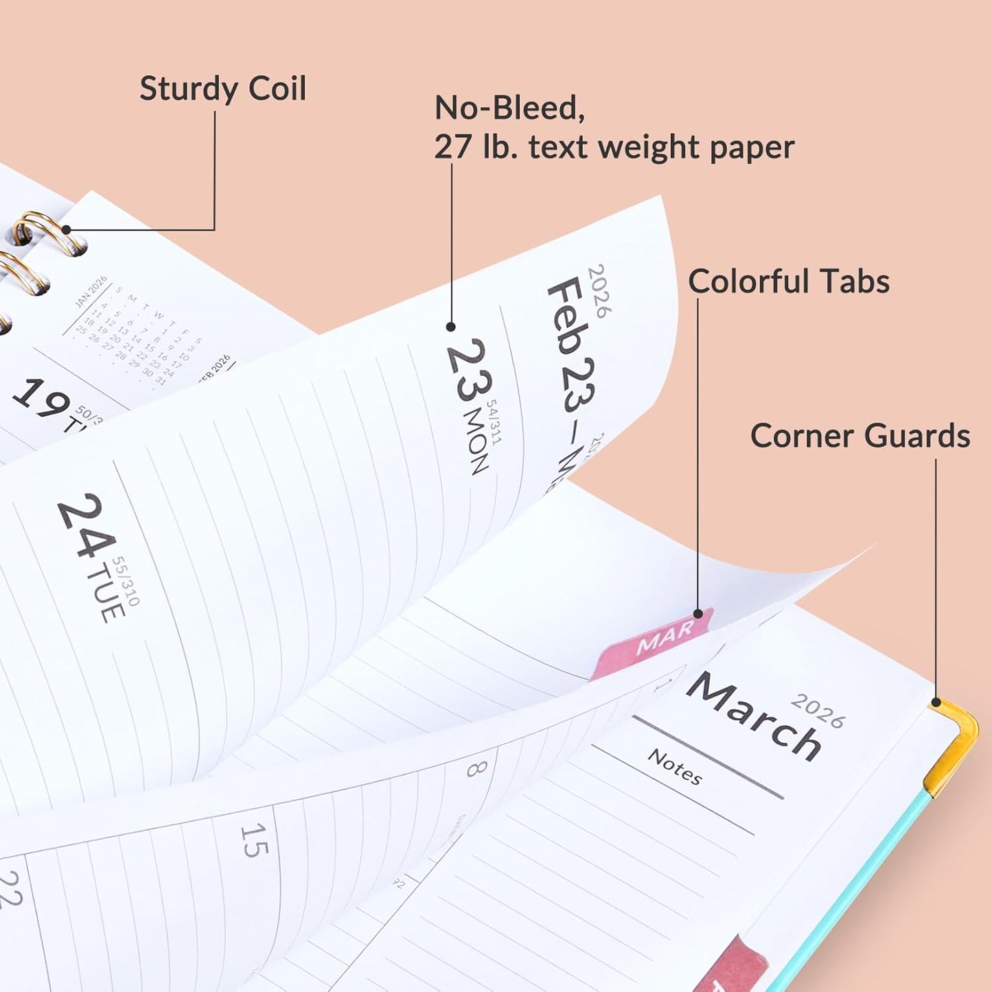 Forvencer 2026 Planner, Weekly and Monthly Calendar Planner for Women, Jan 2026 - Dec 2026, 8.5" x 11", Hardcover Planning Agenda book with Monthly Tabs, Spiral Bound, Inner Pocket, Cute Journal Organizer Notebook for Office School, A4 Size,Light Green
