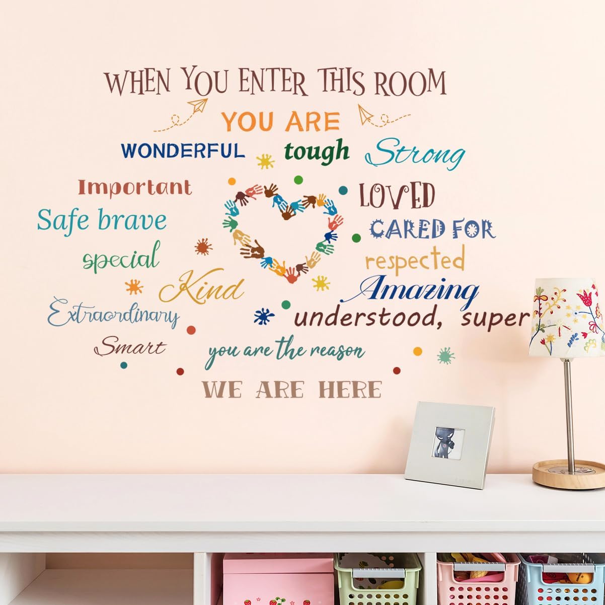 Colorful Inspirational Quote Wall Decals Motivational Positive Phrase Wall Stickers Handprint Splatter Wall Sticker Peel and Stick Removable Wall Decor for Kids Classroom School LM93233