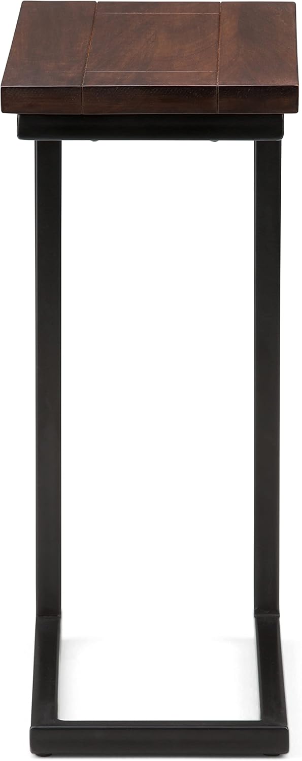 SIMPLIHOME Skyler C-Side Table - 18 inch Wide Solid Mango Wood and Metal Slide-Under Table in Dark Cognac Brown, Industrial Accent Table or End Table for Living Room with Open Frame Design, Assembled