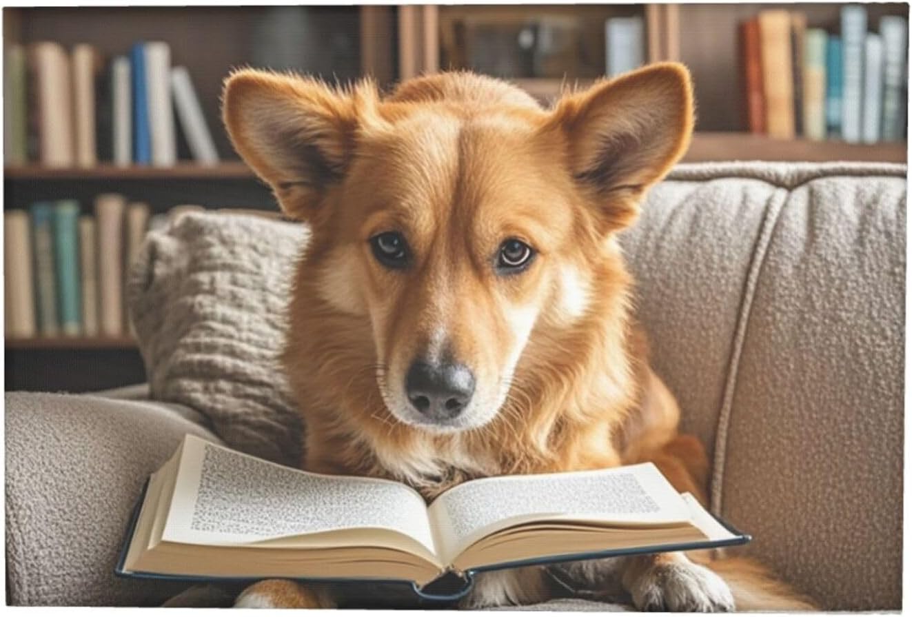 Canvas Wall Art Poster Personalized Pictures Print Reading Dog Wall Pictures Modern Art Canvas Painting Framed Artwork Aesthetic Poster for Living Room Bedroom Office Home Decor 8"x12"