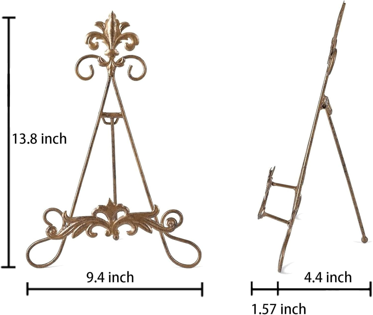 13.8" H Fleur-de-Lis Easel Stand,Metal Book Stand, Plate Holder Display Stand, Picture Frame Stand, Home Decor (Bronze)