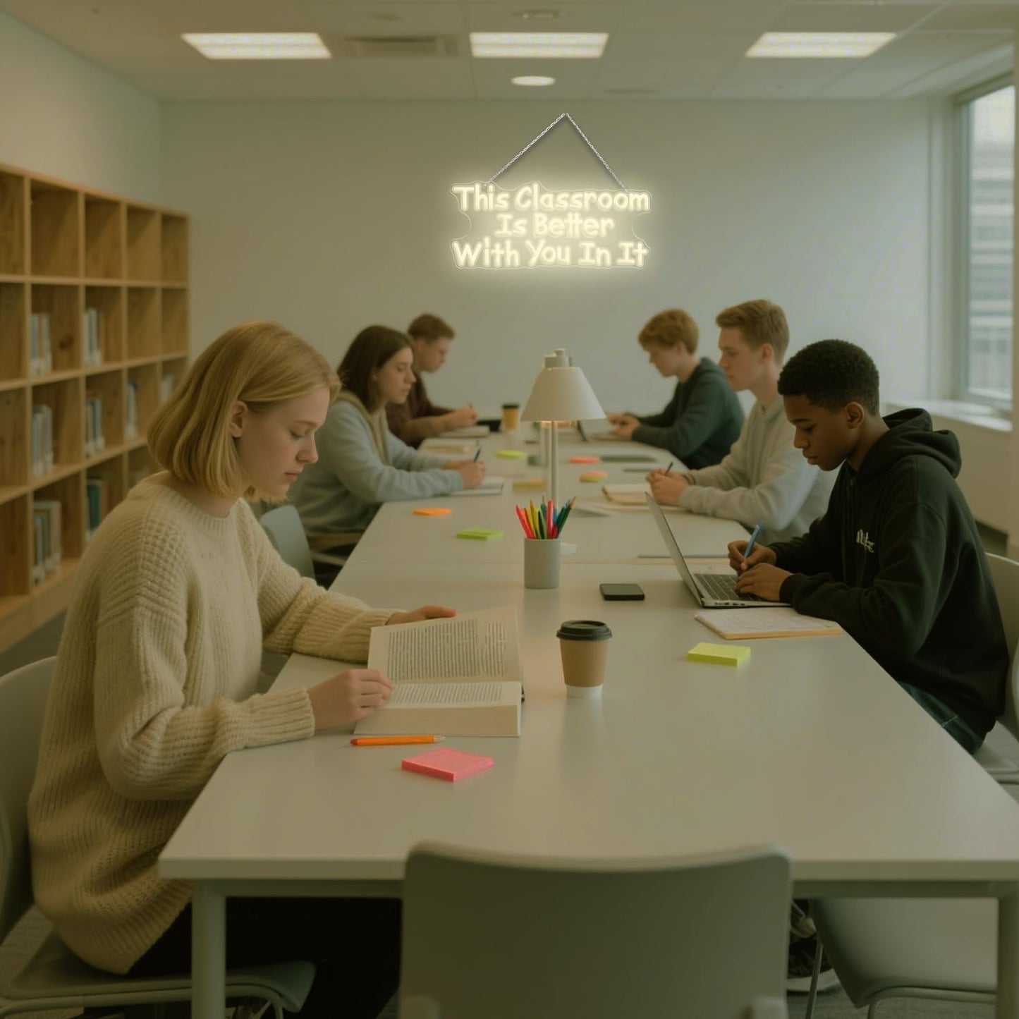This Classroom Is Better With You In It Neon Signs, Dimmable Neon Light Library for Wall Decor Motivational Book Classroom LED Signs, Reading Corner Decor 16.14 x 7.09 Inch