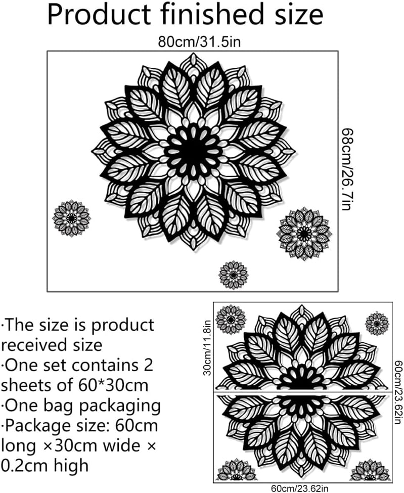 Large Black Mandala Wall Decals Flower Wall Stickers Removable Peel and Stick Bedroom Living Room Dining Room Wall Art Murals Kids Baby Nursery Wall Decor Home Decoration