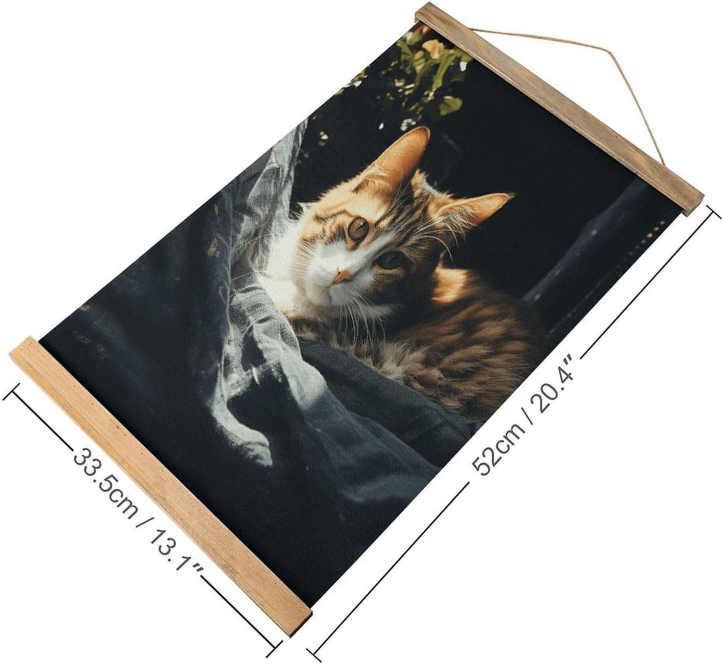 Vintage Resting Cat Poster with Wooden Frame Personalized Linen Hanging Scroll Painting Rustic Wall Hanging Illustrative Modern Artwork Decor for Home Living Room Bedroom Office