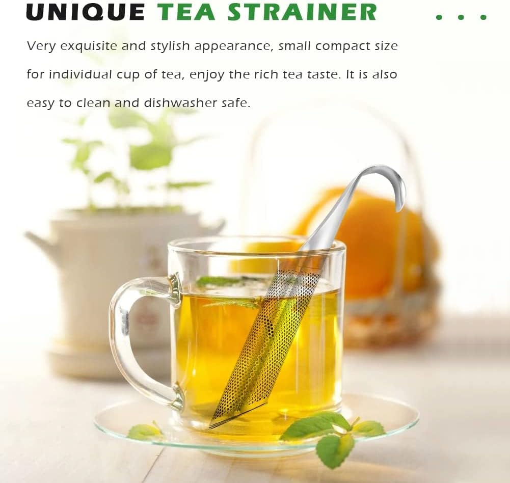 2PCS stainless steel tea filter mesh with hook handle, stainless steel tea diffuser, loose leaf tea infuser (2PCS)