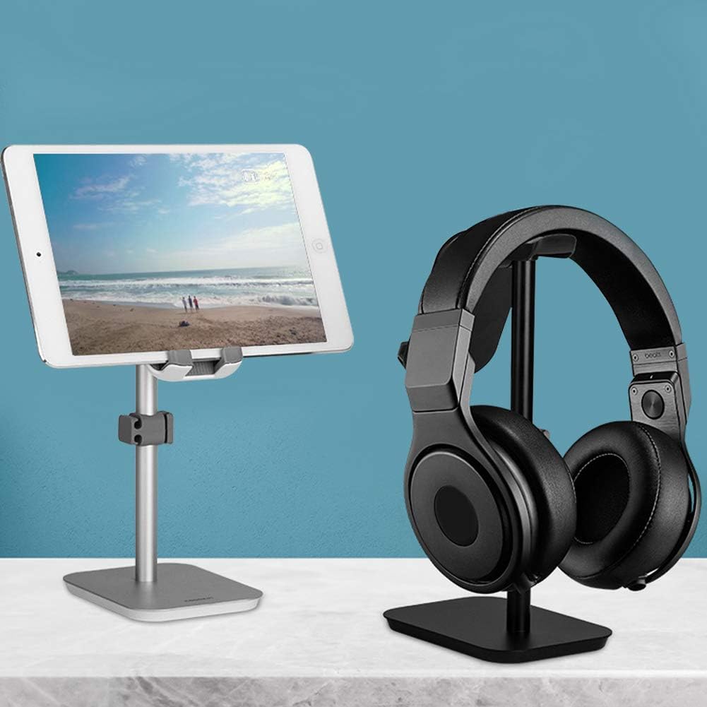 Upgraded Height Tablet/Phone Stand, Aluminum Alloy Holder Compatible with Kindle,e Book Reader Within 11 inch, Desktop Headphone Holder Cradle Dock(Black)