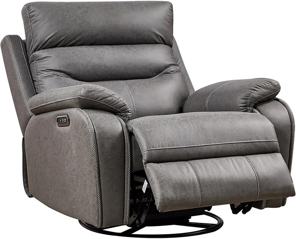 Dual Motor Power Swivel Rocker Recliner with One-Key Reset, Infinite Position Electric Leather Chair with USB Port, Modern Glider Recliner for Living Room & Nursery
