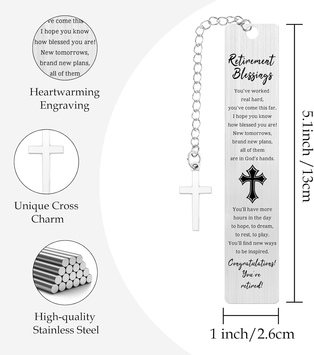 Haukea Retirement Gift for Woman Men Happy Cool Retirement Gifts for Women Coworkers Farewell Goodbye Gifts Cross Metal Bookmark