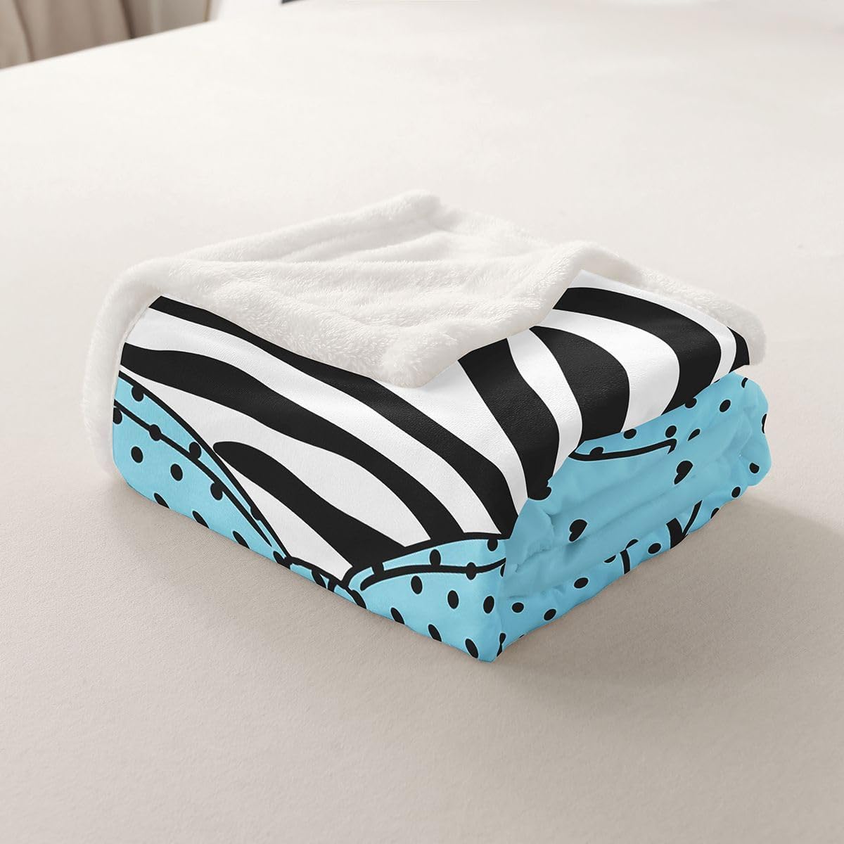 Feelyou Blue Bow Sherpa Throw Blanket for Couch Zebra Print Stripes Super Soft Cozy Fleece Polka Dots Blanket for Winter, Plush Throw Bow Knot Print Baby 30"x40" Decor All Season