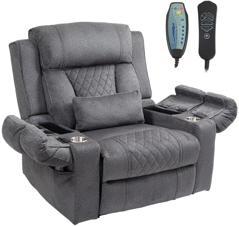 Big Man Power Lay Flat Lift Chair Heat Vibration Electric Extra Wide Oversized Dual Motor Recliner Chairs with Flip Arm for Living Room Bedroom Furniture