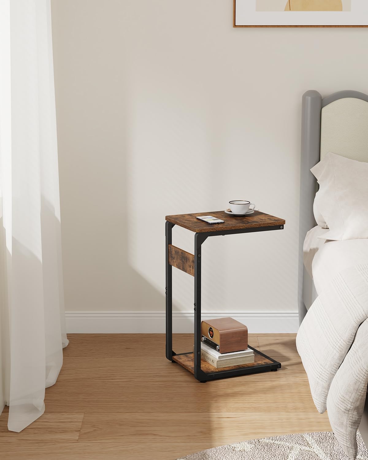 Narrow C-Shaped End Table, Small Couch Side Table, Sofa TV Tray Table for Living Room, Bedroom, Bedside ET-YB-BR1