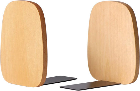 Muso Wood Book Ends for Shelves, Non-Skid Bookends for Heavy Books, Wooden Book Stopper for Home Office and Library (Beech 1 Pair)