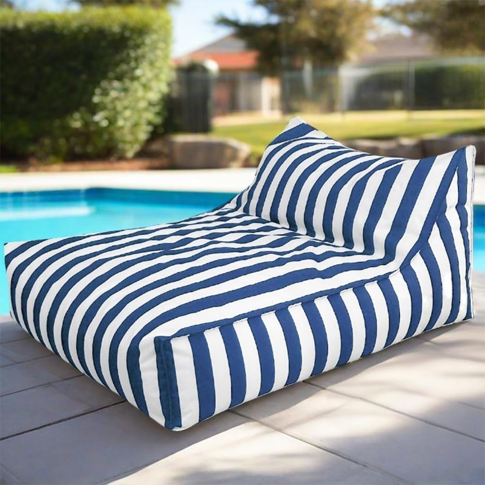 SXBCyan Bean Bags Floating Bean Bag for Pool- King Outdoor Waterproof Oxford Bean Bag Cover Floats Lounger No Filler Stripe Outdoor Beach Pouf Beanbag Sofa Bed(Dark Blue)