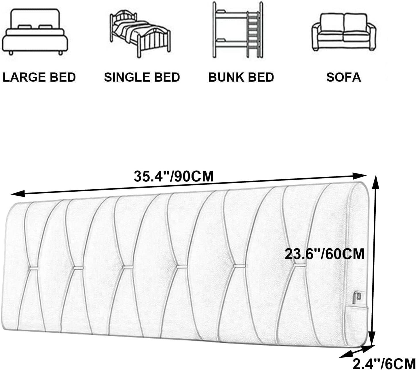 Headboard Cushion Wedge Reading Pillow Body Positioning Pillow Back Support for with Removable Cover(Size:No headboard 35.4"/90cm,Color:A)