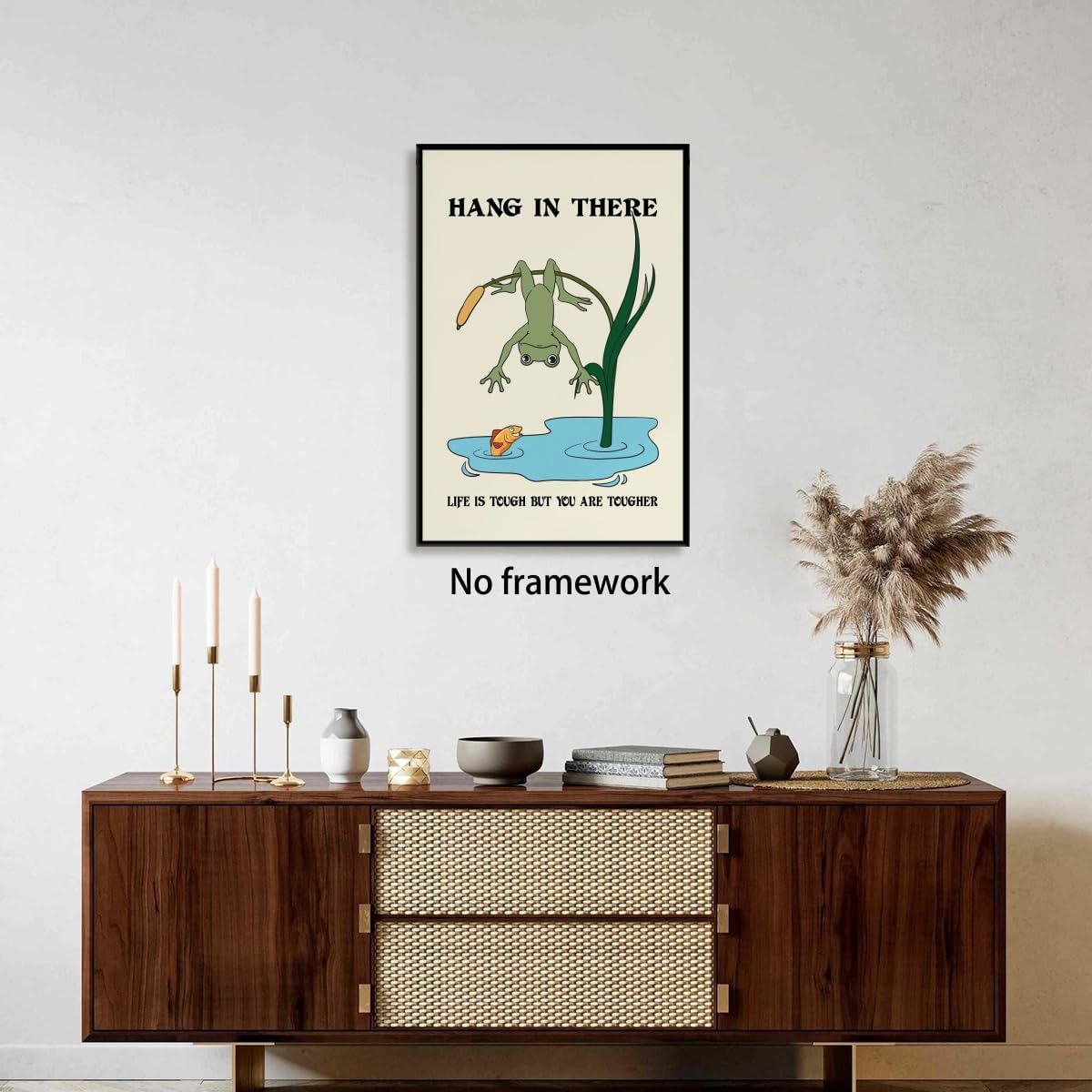 Funny Motivational Frog Poster Hang in There Wall Art Print Trendy Positive Quote for Living Room Bedroom Office Dorm Kids Room Cute Animal Humor Decor for Tough Days 12x18inch Unframed