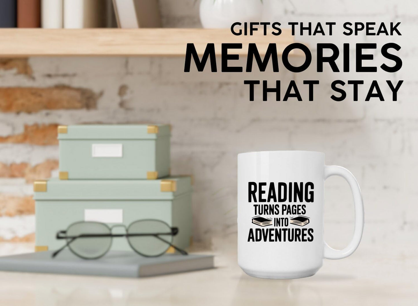 Reader Coffee Mug 15oz White -Reading adventures - Gift for Reader Book Lover Funny Reading Readers Writers Women Bookish Club